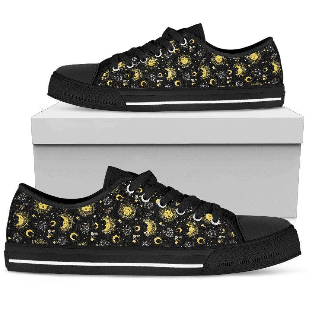 Sun Moon Golden Design Themed Print Women Low Top Shoes-JTAMIGO.COM