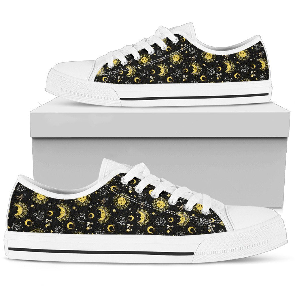 Sun Moon Golden Design Themed Print Women Low Top Shoes-JTAMIGO.COM