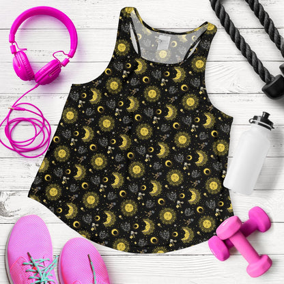 Sun Moon Golden Design Themed Print Women Racerback Tank Top