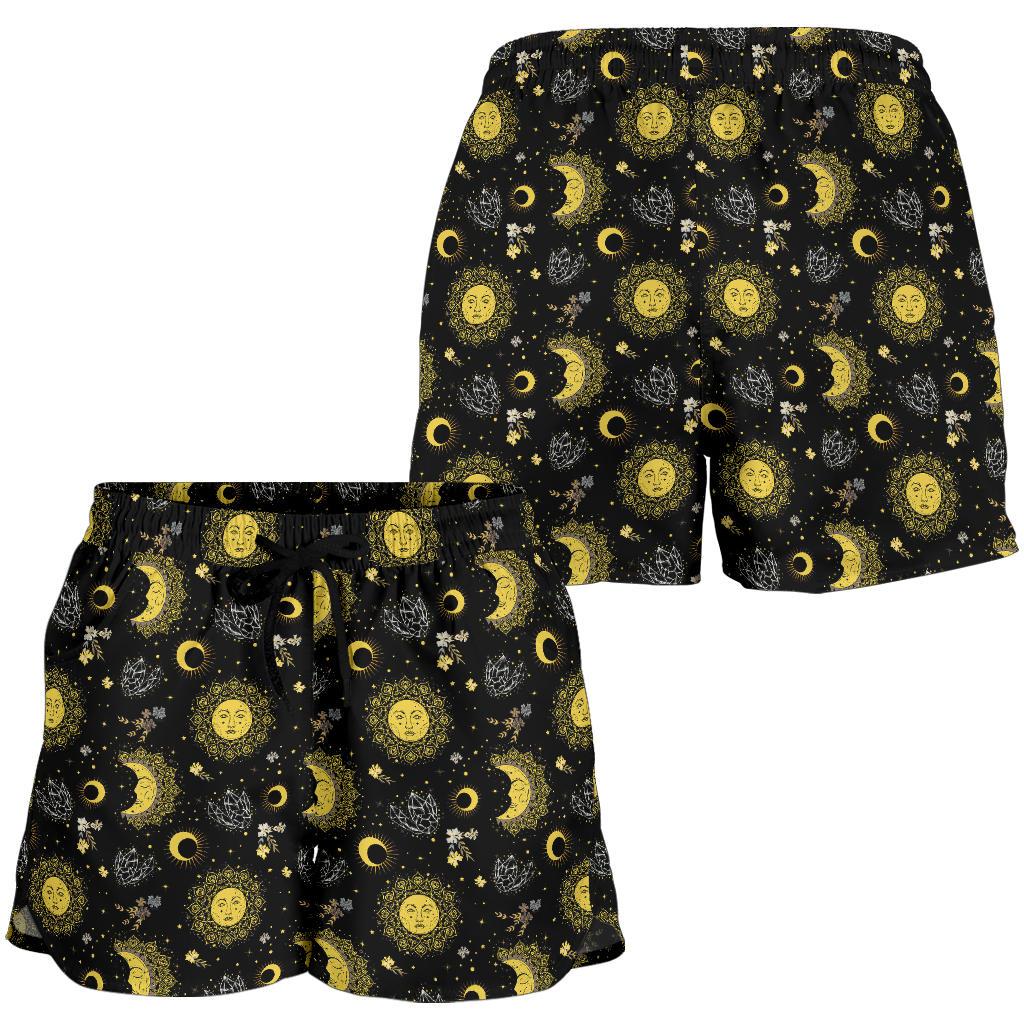 Sun Moon Golden Design Themed Print Women Shorts-JTAMIGO.COM