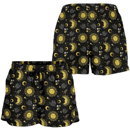 Sun Moon Golden Design Themed Print Women Shorts-JTAMIGO.COM