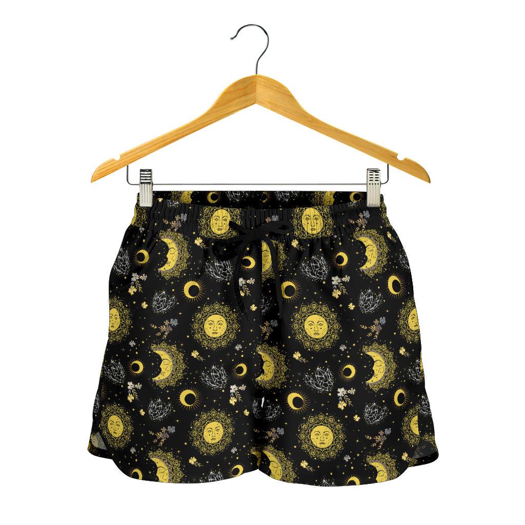 Sun Moon Golden Design Themed Print Women Shorts-JTAMIGO.COM