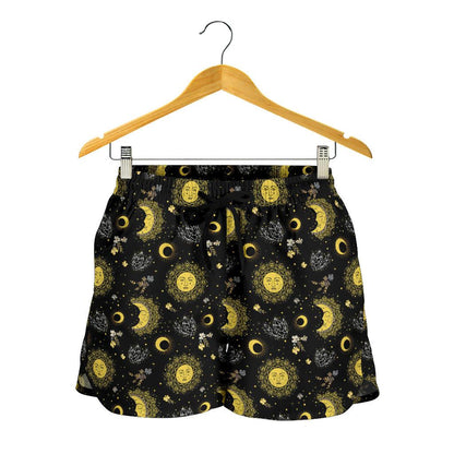 Sun Moon Golden Design Themed Print Women Shorts-JTAMIGO.COM