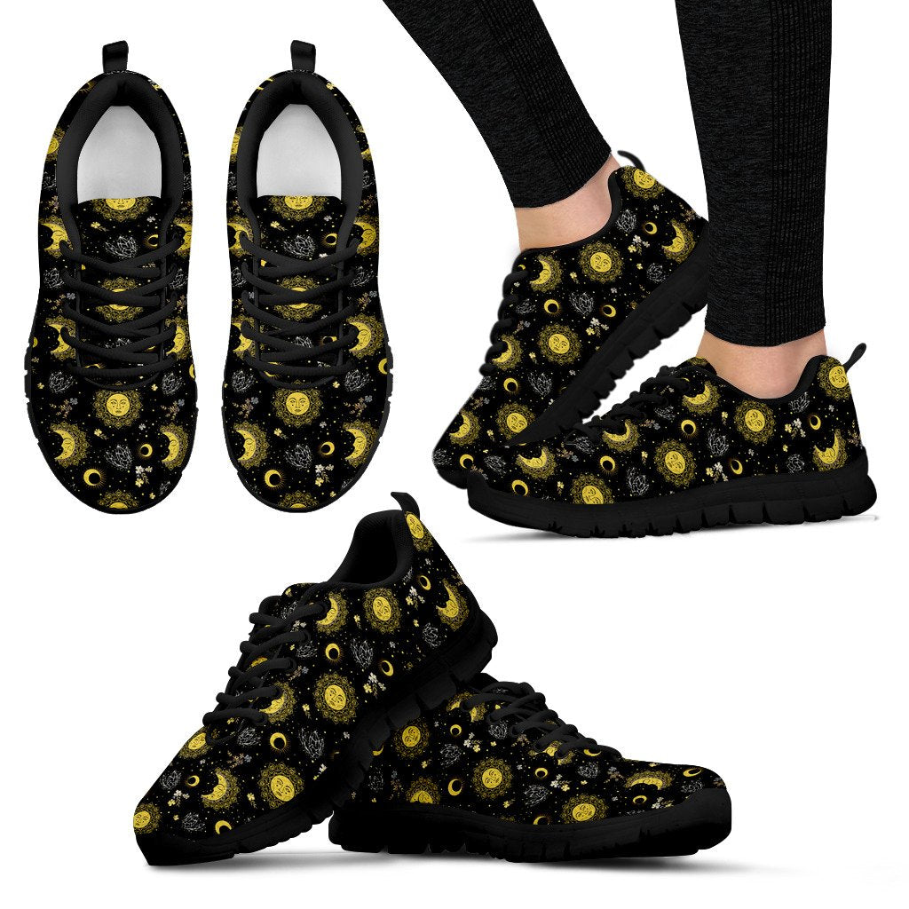 Sun Moon Golden Design Themed Print Women Sneakers Shoes