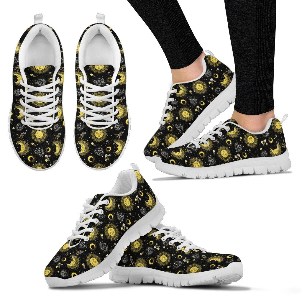 Sun Moon Golden Design Themed Print Women Sneakers Shoes