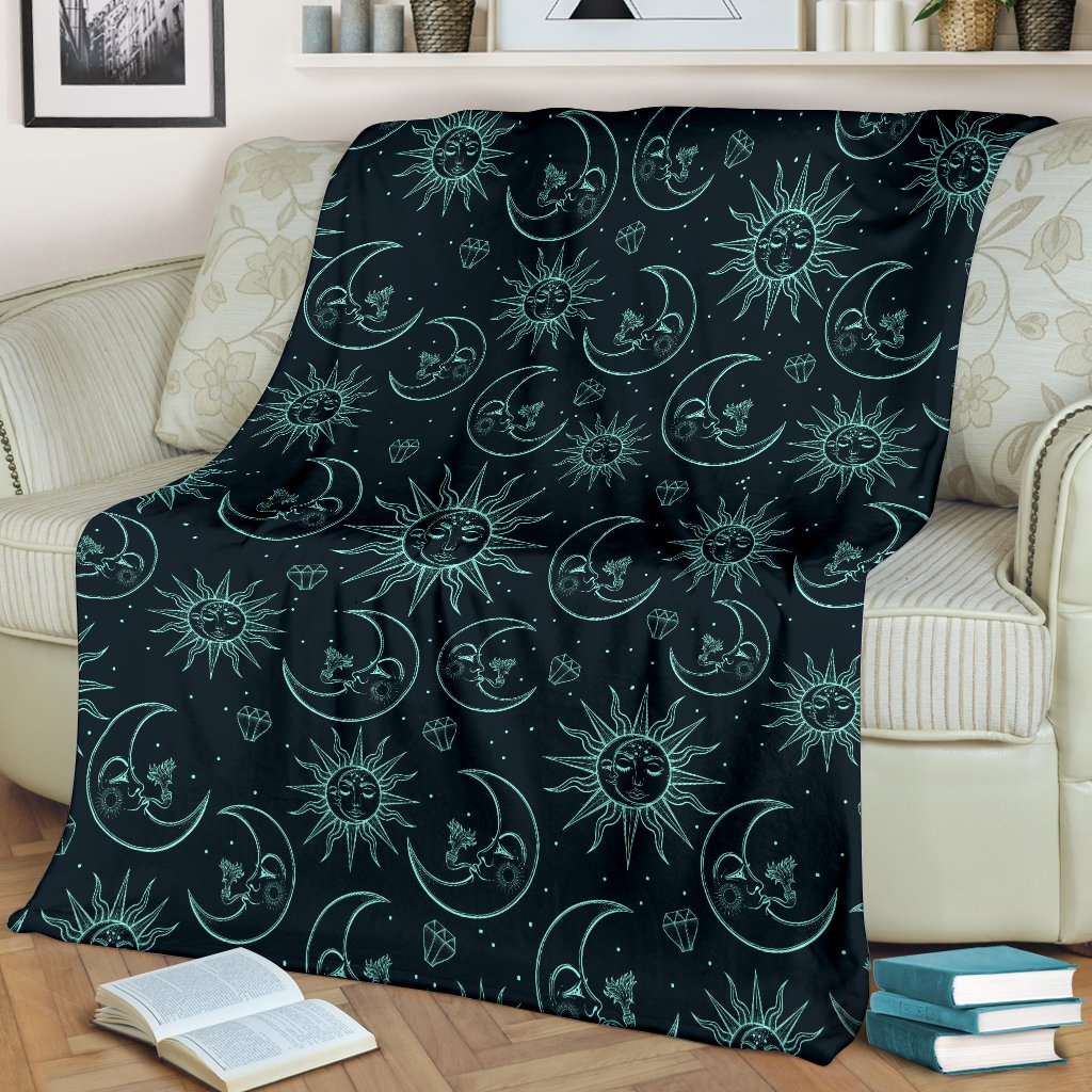 Sun Moon Magic Design Themed Print Fleece Blanket