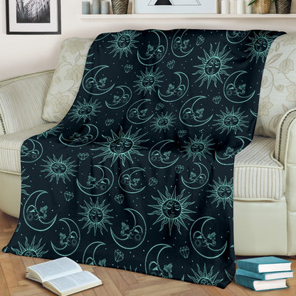 Sun Moon Magic Design Themed Print Fleece Blanket