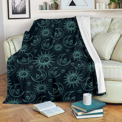 Sun Moon Magic Design Themed Print Fleece Blanket