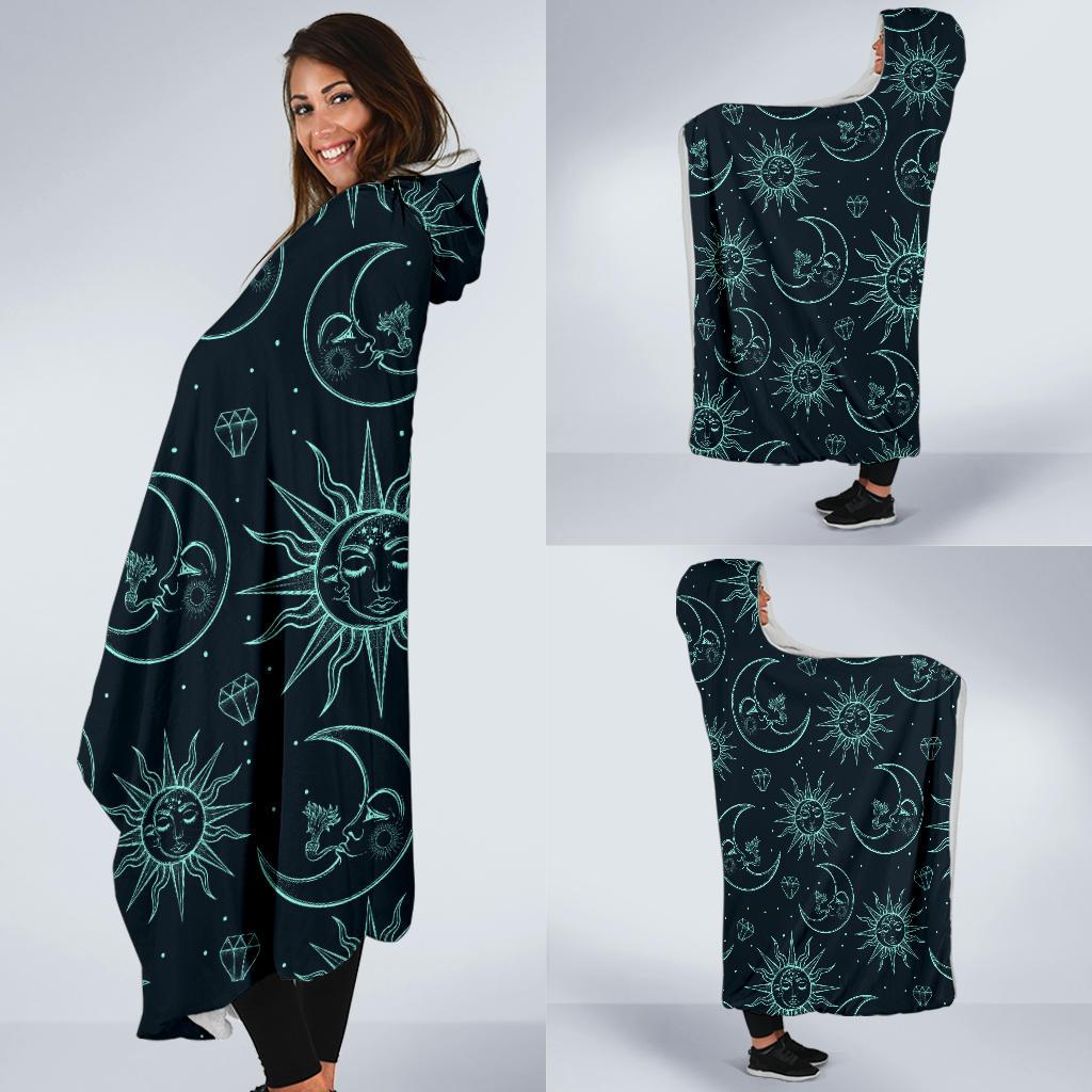 Sun Moon Magic Design Themed Print Hooded Blanket-JTAMIGO.COM