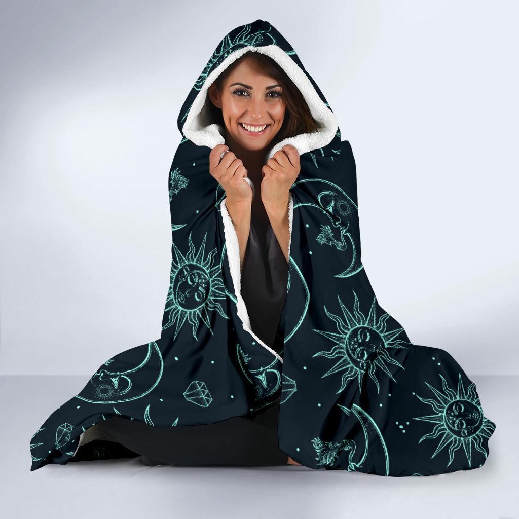 Sun Moon Magic Design Themed Print Hooded Blanket-JTAMIGO.COM