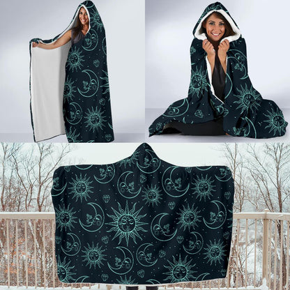 Sun Moon Magic Design Themed Print Hooded Blanket-JTAMIGO.COM