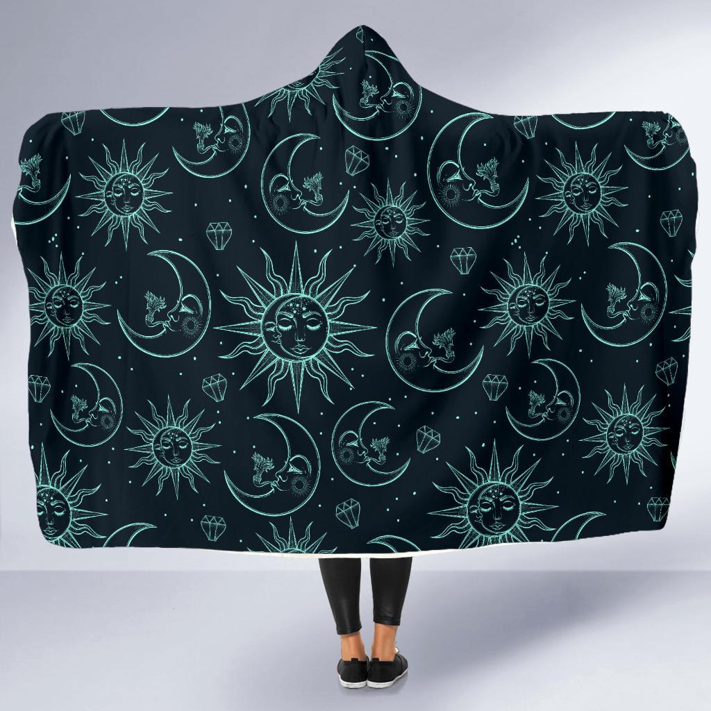Sun Moon Magic Design Themed Print Hooded Blanket-JTAMIGO.COM