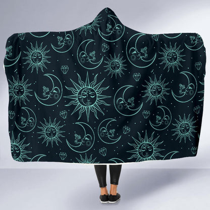 Sun Moon Magic Design Themed Print Hooded Blanket-JTAMIGO.COM