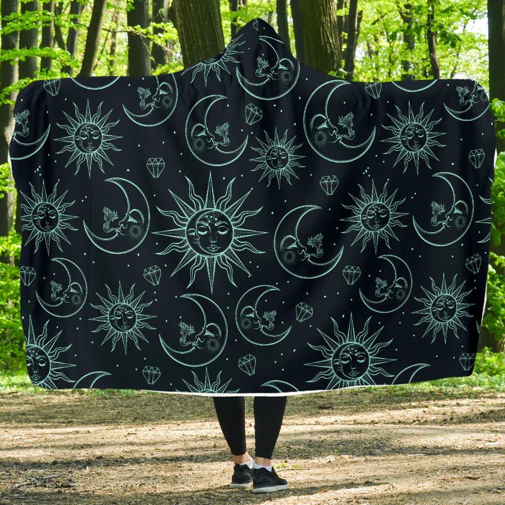 Sun Moon Magic Design Themed Print Hooded Blanket-JTAMIGO.COM