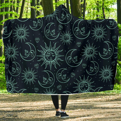 Sun Moon Magic Design Themed Print Hooded Blanket-JTAMIGO.COM
