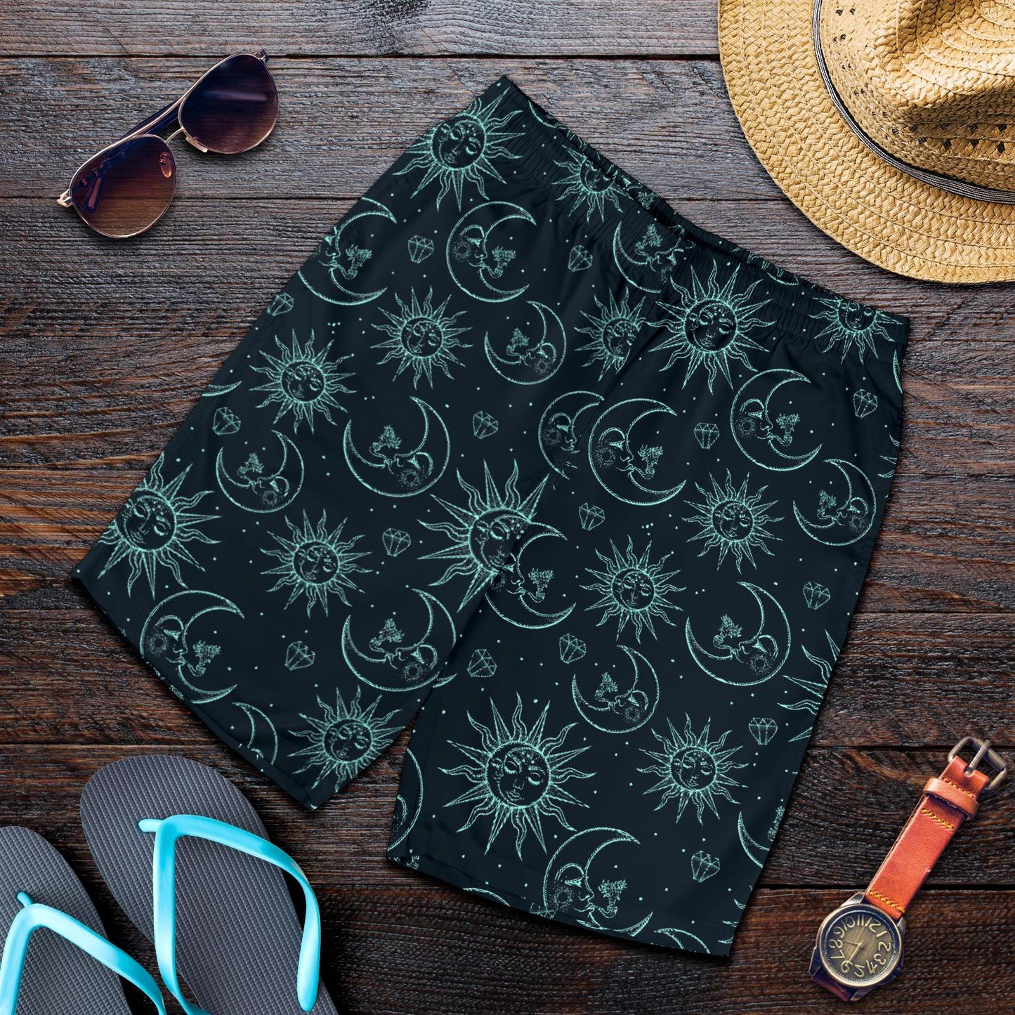 Sun Moon Magic Design Themed Print Mens Shorts-JTAMIGO.COM