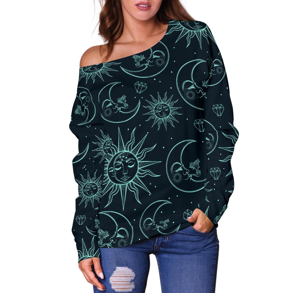 Sun Moon Magic Design Themed Print Off Shoulder Sweatshirt