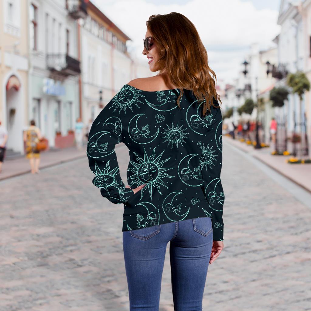 Sun Moon Magic Design Themed Print Off Shoulder Sweatshirt