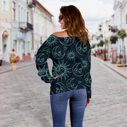 Sun Moon Magic Design Themed Print Off Shoulder Sweatshirt