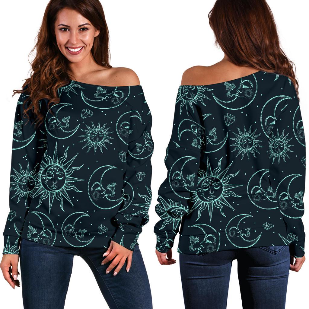 Sun Moon Magic Design Themed Print Off Shoulder Sweatshirt