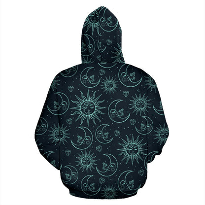 Sun Moon Magic Design Themed Print Pullover Hoodie