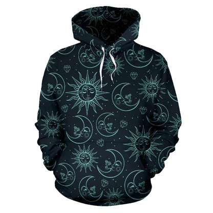 Sun Moon Magic Design Themed Print Pullover Hoodie