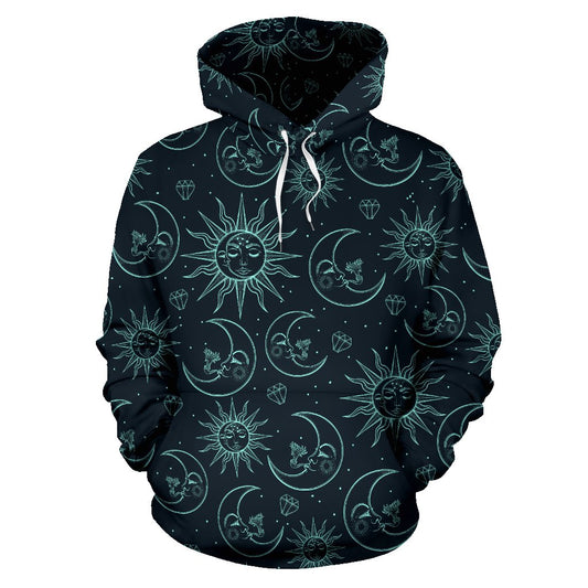 Sun Moon Magic Design Themed Print Pullover Hoodie