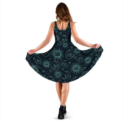 Sun Moon Magic Design Themed Print Sleeveless Dress