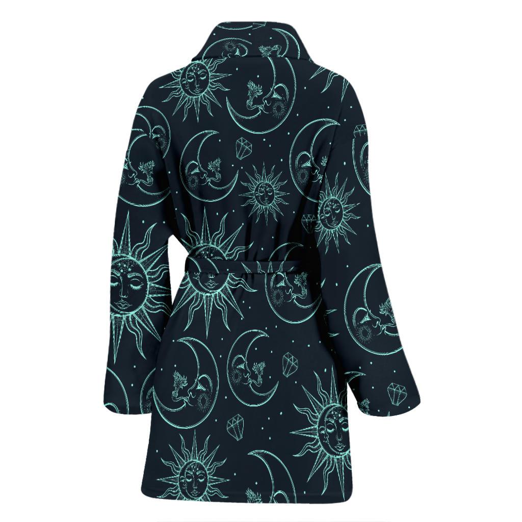 Sun Moon Magic Design Themed Print Women Bath Robe-JTAMIGO.COM