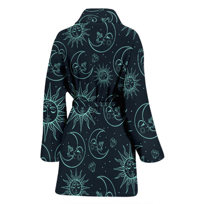 Sun Moon Magic Design Themed Print Women Bath Robe-JTAMIGO.COM