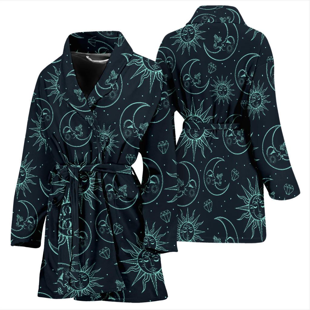 Sun Moon Magic Design Themed Print Women Bath Robe-JTAMIGO.COM