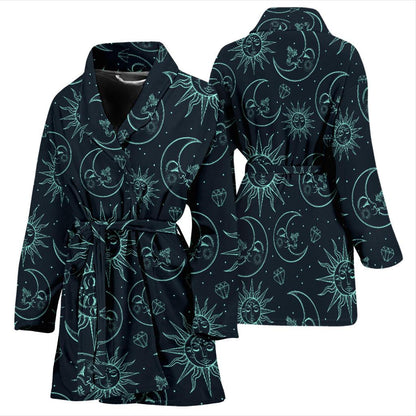 Sun Moon Magic Design Themed Print Women Bath Robe-JTAMIGO.COM