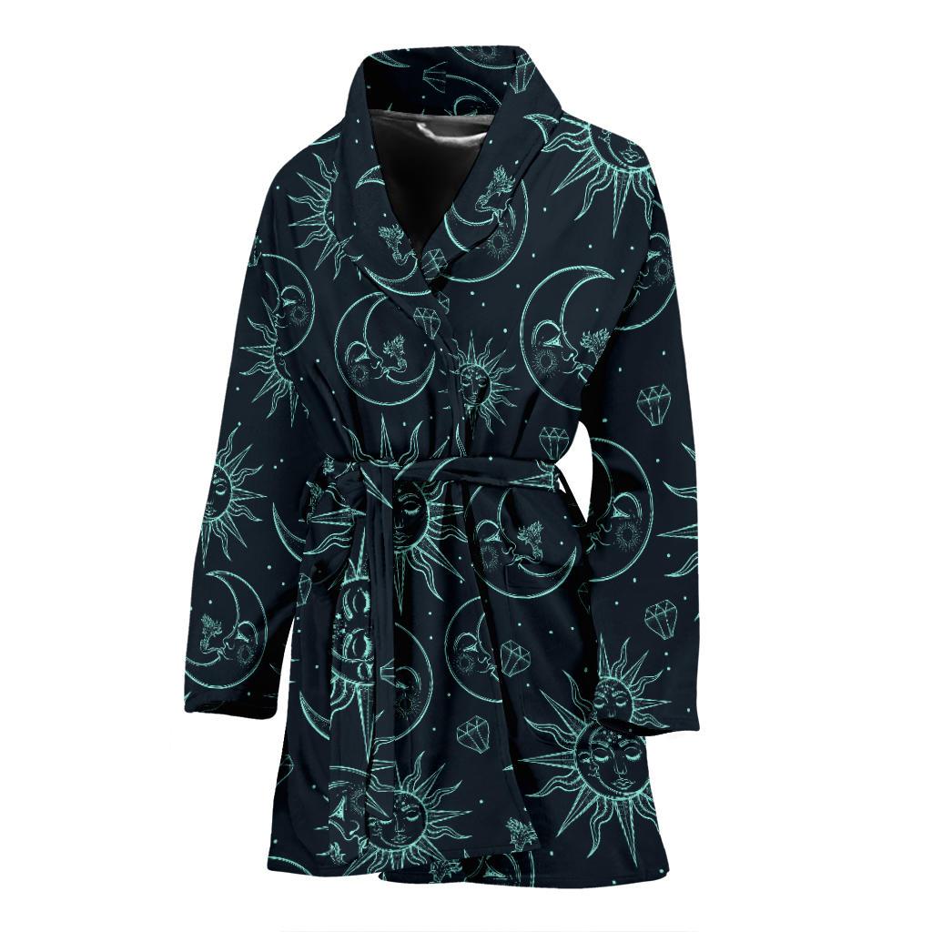 Sun Moon Magic Design Themed Print Women Bath Robe-JTAMIGO.COM