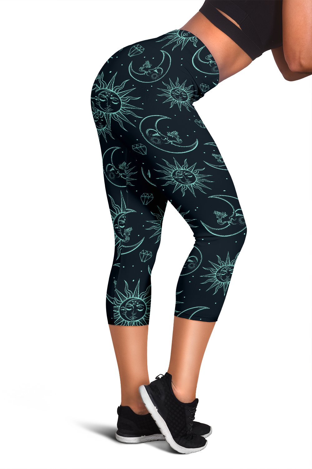Sun Moon Magic Design Themed Print Women Capris