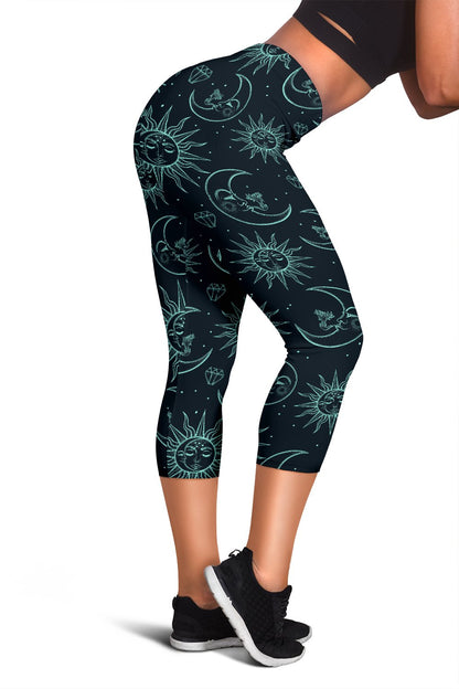 Sun Moon Magic Design Themed Print Women Capris