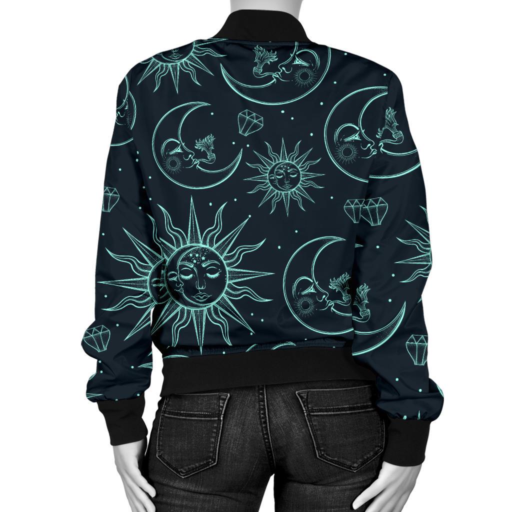 Sun Moon Magic Design Themed Print Women Casual Bomber Jacket