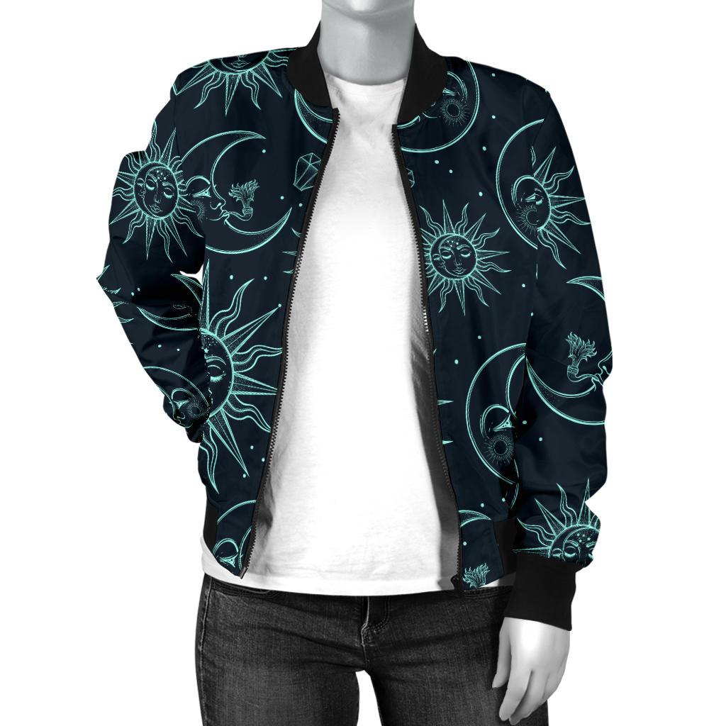 Sun Moon Magic Design Themed Print Women Casual Bomber Jacket