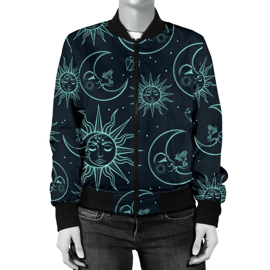 Sun Moon Magic Design Themed Print Women Casual Bomber Jacket