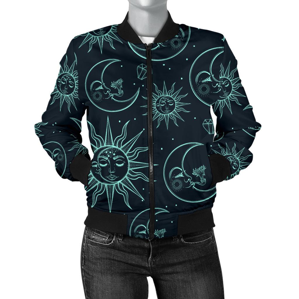 Sun Moon Magic Design Themed Print Women Casual Bomber Jacket