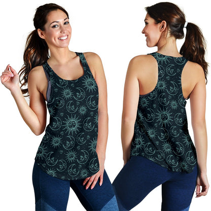 Sun Moon Magic Design Themed Print Women Racerback Tank Top