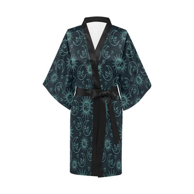 Sun Moon Magic Design Themed Print Women Short Kimono Robe