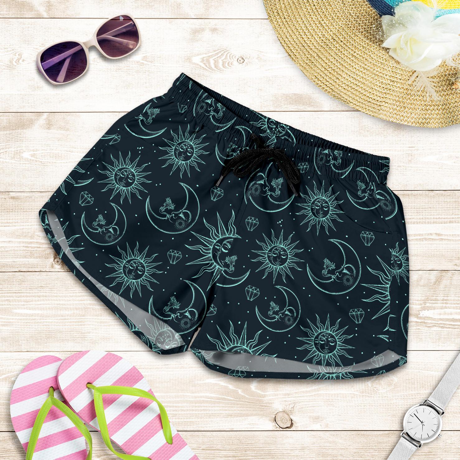 Sun Moon Magic Design Themed Print Women Shorts-JTAMIGO.COM
