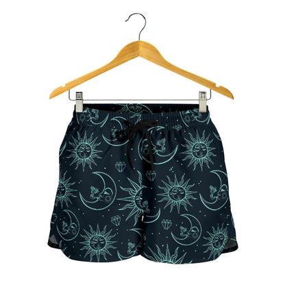 Sun Moon Magic Design Themed Print Women Shorts-JTAMIGO.COM