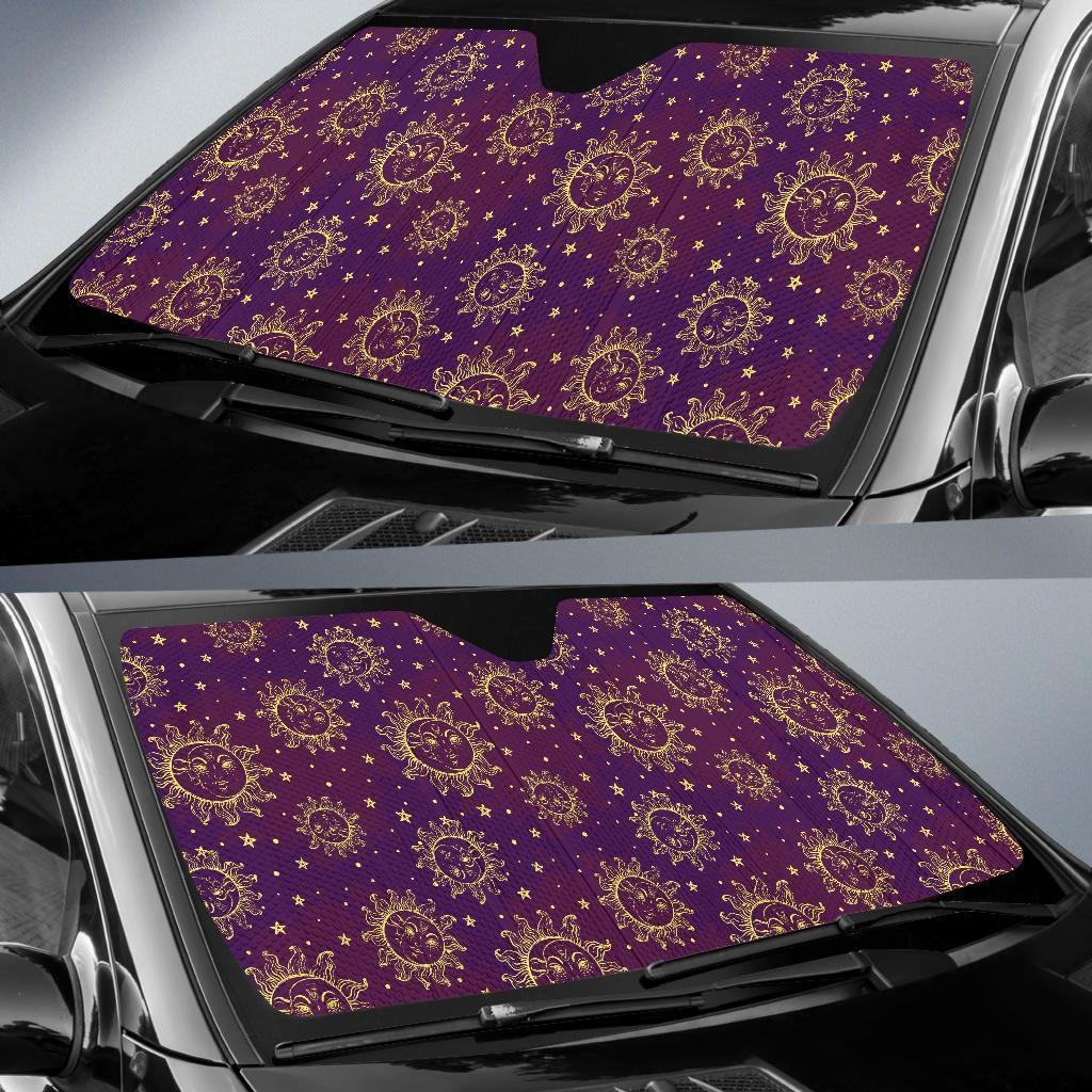 Sun Moon Star Design Themed Print Car Sun Shade For Windshield