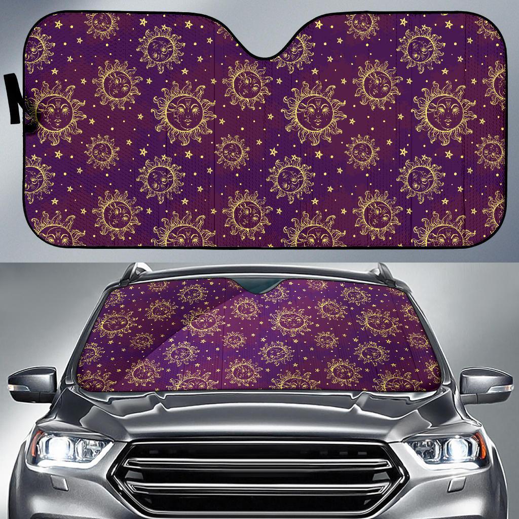 Sun Moon Star Design Themed Print Car Sun Shade For Windshield