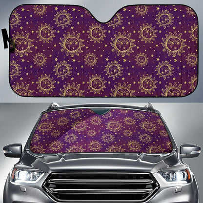 Sun Moon Star Design Themed Print Car Sun Shade For Windshield