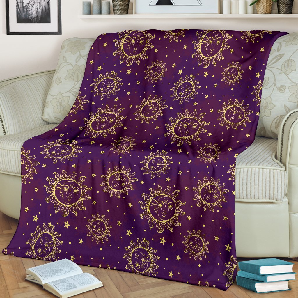 Sun Moon Star Design Themed Print Fleece Blanket