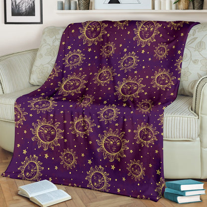 Sun Moon Star Design Themed Print Fleece Blanket