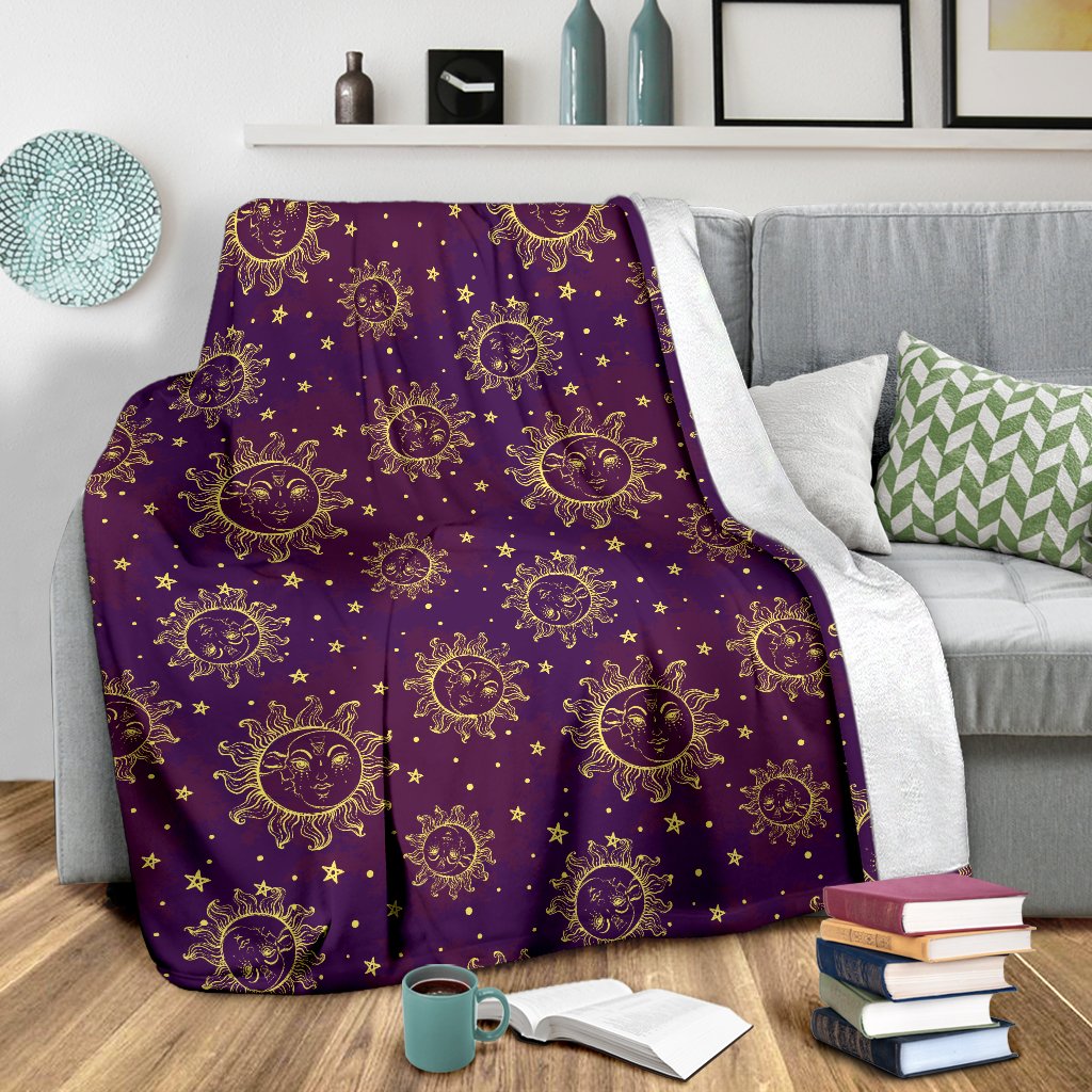 Sun Moon Star Design Themed Print Fleece Blanket