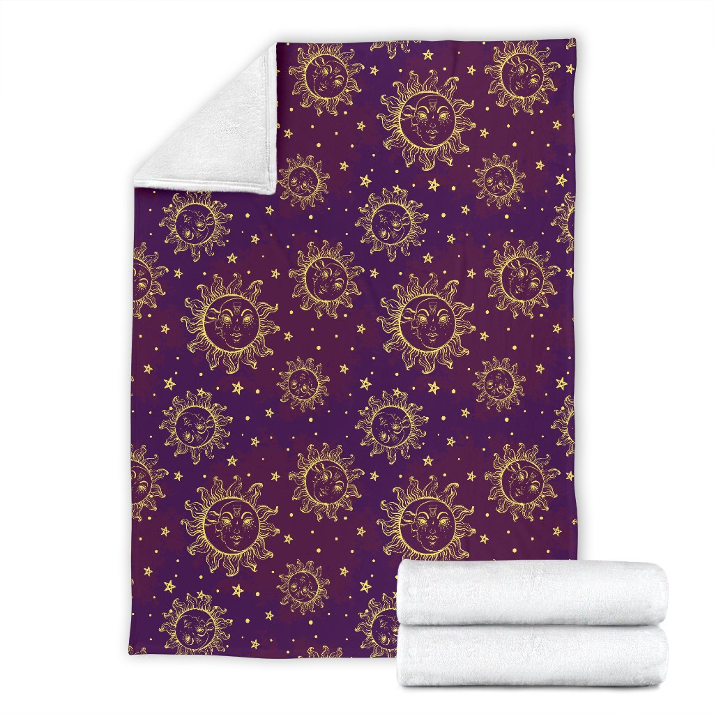 Sun Moon Star Design Themed Print Fleece Blanket